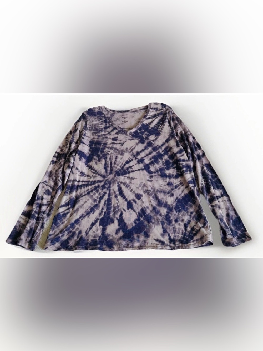Sonoma Everyday Tee Purple 💯Cotton Tie Dye Long Sleeve V-Neck Top Women Sz XL